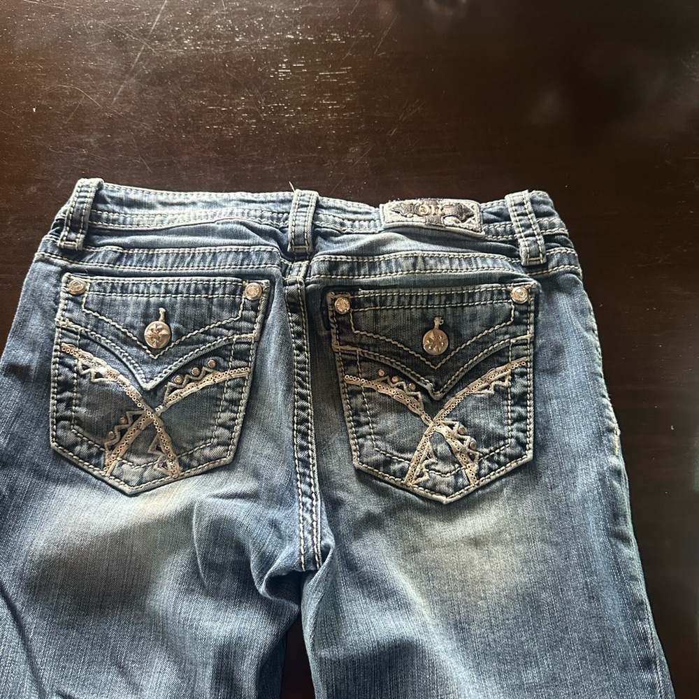 Miss Me Blue Boot Cut Jeans with Embellished Pockets